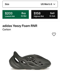 Adidas Yeezy Foam RNR “Carbon” size 6