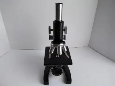 Bausch and Lomb Microscope with lenses, a box of glass slides and litmus papers in Original Fitted W...