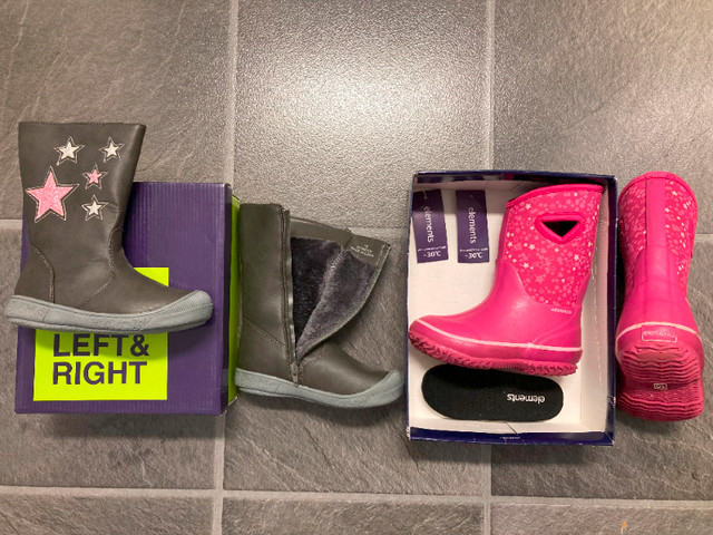 girls boots Left & Right NEW $30, Elements EUC rated to -30C $25 in Kids & Youth in Calgary