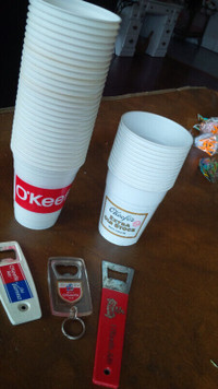 O'Keefe Plastic Beer Cups, 3 Openers(SOLD)