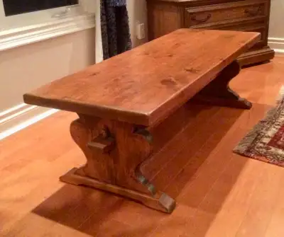 Beautiful Antique Solid Pine Trestle Coffee Table, View more
