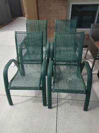 Set of 4 stacking patio dining chairs, high back