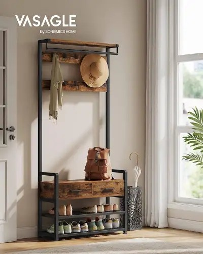 Coat Stand with Shoe Bench, Wardrobe Shoe Storage, 2 Drawers, 10, View more