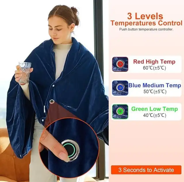 New Heated Wearable Electric Blanket with 10000mAh Battery60x34" in General Electronics in Calgary - Image 3