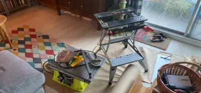 BUNDLE: Ryobi 10” RTS10G 12v Table Saw + Black & Decker Workmate, View more