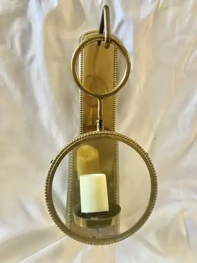 Vintage Brass Wall Candle Sconce w Magnifying Glass, View more