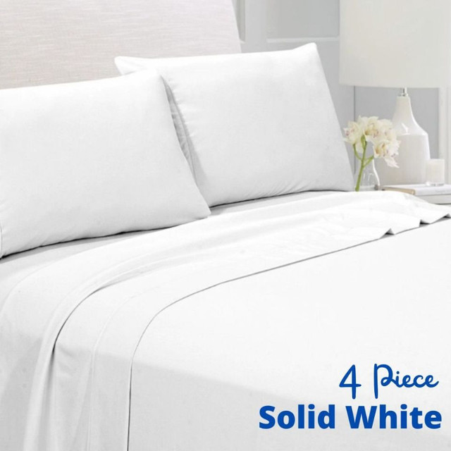 New 4 PC White Sheets • Deep Pocket • D $40/Q $40 /K $45 in Bedding in Barrie