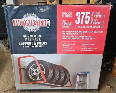 New in box! As per Canadian Tire... The MotoMaster Wall Mount Tire Rack is a solution to storing hea...