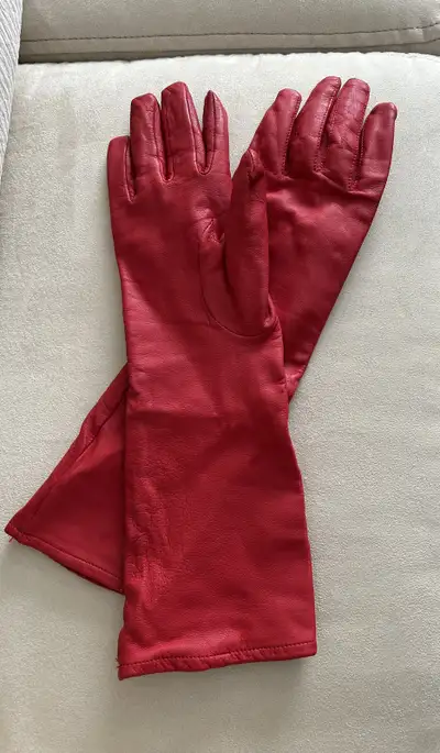 Opera length red leather gloves, View more