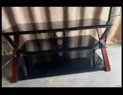 BLACK GLASS AND WOOD TV STAND, View more