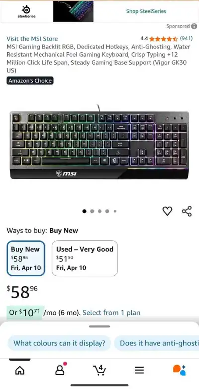 MSI keyboard GK30, View more