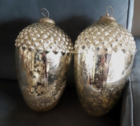 Two Vintage  Kugel Style Acorn Mercury Glass Ornament Gold.