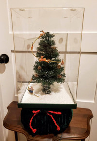 LED Christmas Tree Display Case w/Falling Snow & Flying Reindeer
