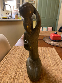 Vintage Soapstone Carving Of Mother & Child With Basket On Head