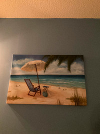 Cadre avec plage chaise neuf arbre sable
