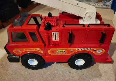Toy Firetruck and Fire Chief Helmet