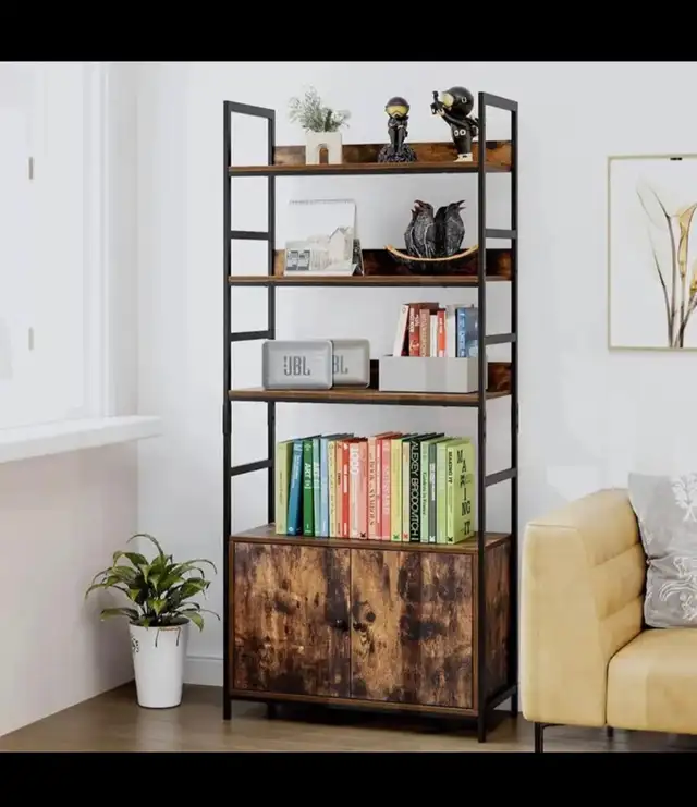 Modern Bookshelf 3 Tier Free Standing Wood Look Ladder Shelf Sto in Bookcases & Shelving Units in Hamilton - Image 3
