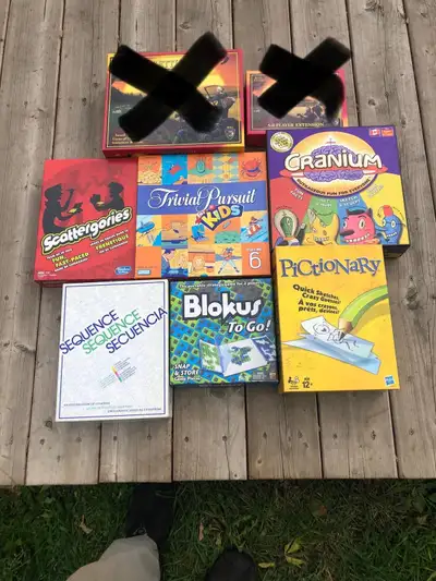 Blokus to go - $35 Pictionary - $30 Scattergories - $25 Cranium $30 Trivia pursuit kids $25 Pickup i...
