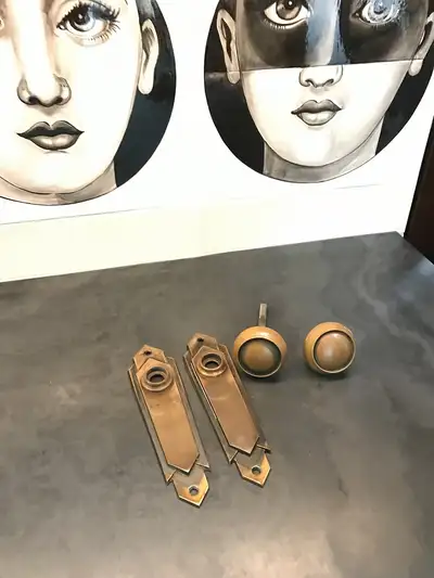 Solid Brass Art Deco Door Plates and Handles (set), View more