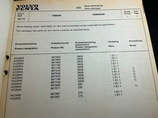 Volvo Penta Parts Book AQ260 BB260 GM 350 V8 Sterndrive inboards in Non-fiction in Parksville / Qualicum Beach - Image 4