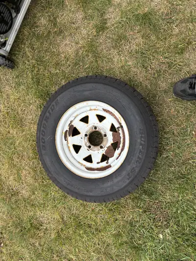 4 Goodride ST205/75R14 trailer tires on 5 bolt rims The rims are older but the tires were purchased...