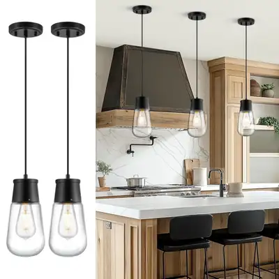 LIROUVET 2-Pack Black Pendant Lights with Clear Glass – Kitchen, View more