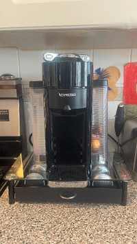 Nespresso Vertuo Deluxe with storage stand and Nespresso Pods