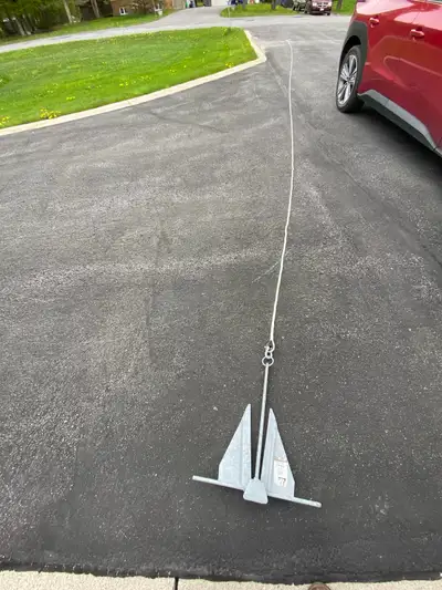 boat anchor with 50’ of braided anchor rope, View more