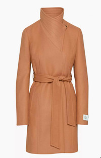 SIZE : X SMALL , BRAND NEW HIGH END  DESIGNER WOOL WRAP COAT BY