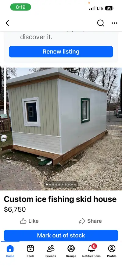 7.5’x14.5’ ice fishing shacks. Completely built with walk in freezer panels. Wood stove works great....