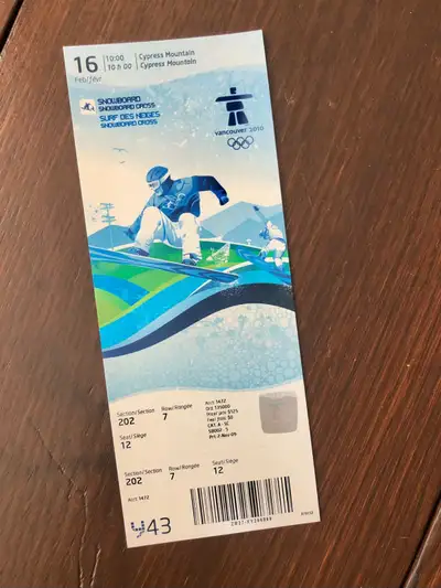 Collectable 2010 Vancouver Olympics Snowboard Event Ticket Sport, View more