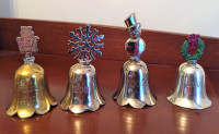 4 Vintage Handmade Silver Plated Christmas Bells