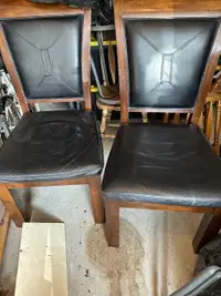 Two American Drew wood/black leather chairs