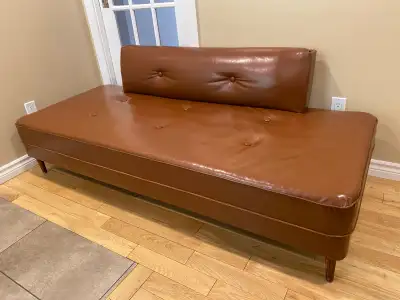 Vintage MCM Tan Leather Sofa Bed / Daybed (CAN DELIVER), View more
