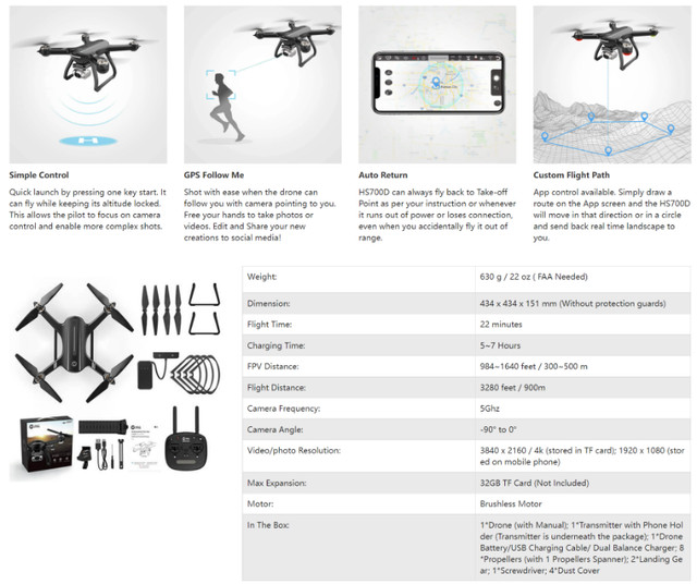 Holy Stone HS700D Drone with 4K HD Camera FPV Live Video and GPS in Arts & Collectibles in Markham / York Region - Image 4