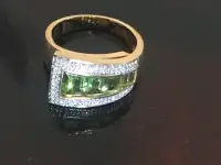 3CT PERIDOT & GENUINE DIAMONDS 14K Y GOLD MODERN RING
