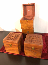 SOLID WOOD HAND CARVED DECOR BOXES, $5.00 EACH