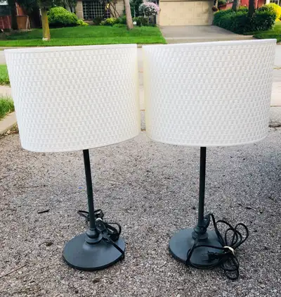 Pair of IKEA Alang White Woven Table Lamp Light Textured Shade, View more