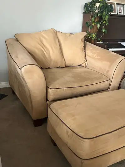 Good condition micro fibre chair and a half with ottoman. Non smoking home. Recently had cleaned. Or...