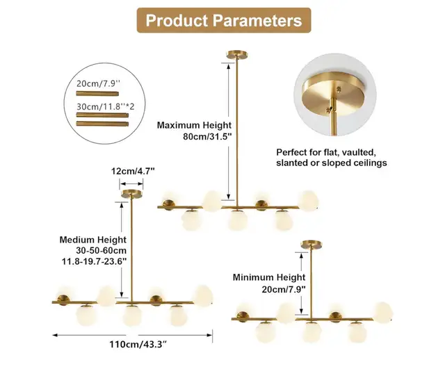 Gold Chandeliers Brushed Brass Ceiling Pendant Light Globe in Indoor Lighting & Fans in Markham / York Region - Image 3