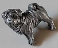 Vintage Pug Dog 3-D Pewter Pin Lapel 