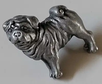 Vintage Pug Dog 3-D Pewter Pin Lapel