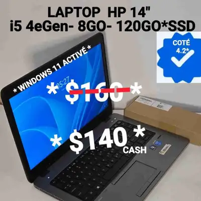 LAPTOP  HP 14"- i5 4eGen- 8GO- 120GO*SSD, View more