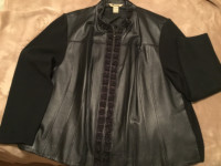 CARDIGAN 3X femme, cuir et lainage noir