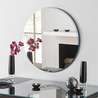 Arcus Home Beveled Mirror, 24 inch Frameless Round Wall Mirror