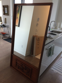 Mid-century modern Tiki Brutalist walnut mirror