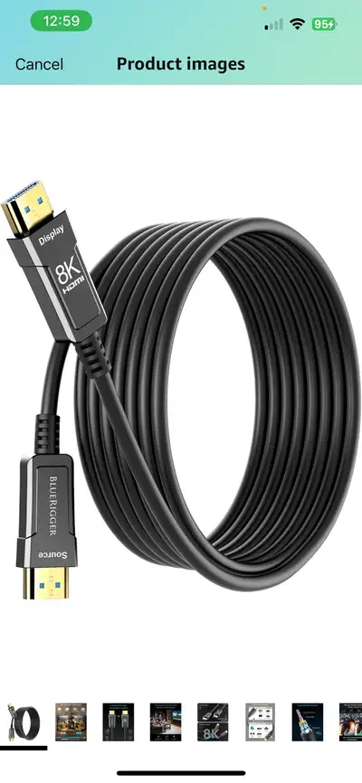 BlueRigger 8K Fiber Optic HDMI Cable 50FT (48Gbps, in-Wall CL3 R, View more