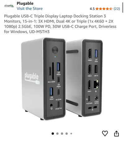 Brand New Plugable USB-C Triple Display Laptop Docking Station , View more