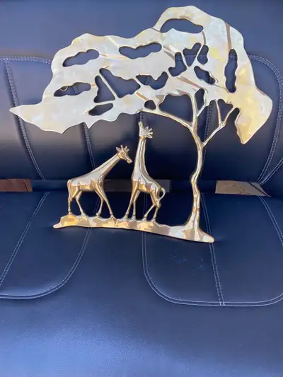 Wall Art Brass Wildlife Giraffes Tree Landscape solid & Heavy, View more