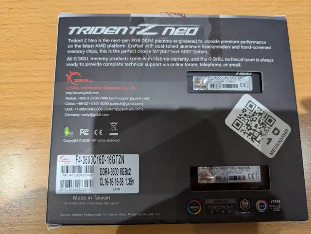 G.Skill Trident Z Neo DDR4 32GB (4X8GB) 3600Mhz C16 RGB RAM62854392180098122